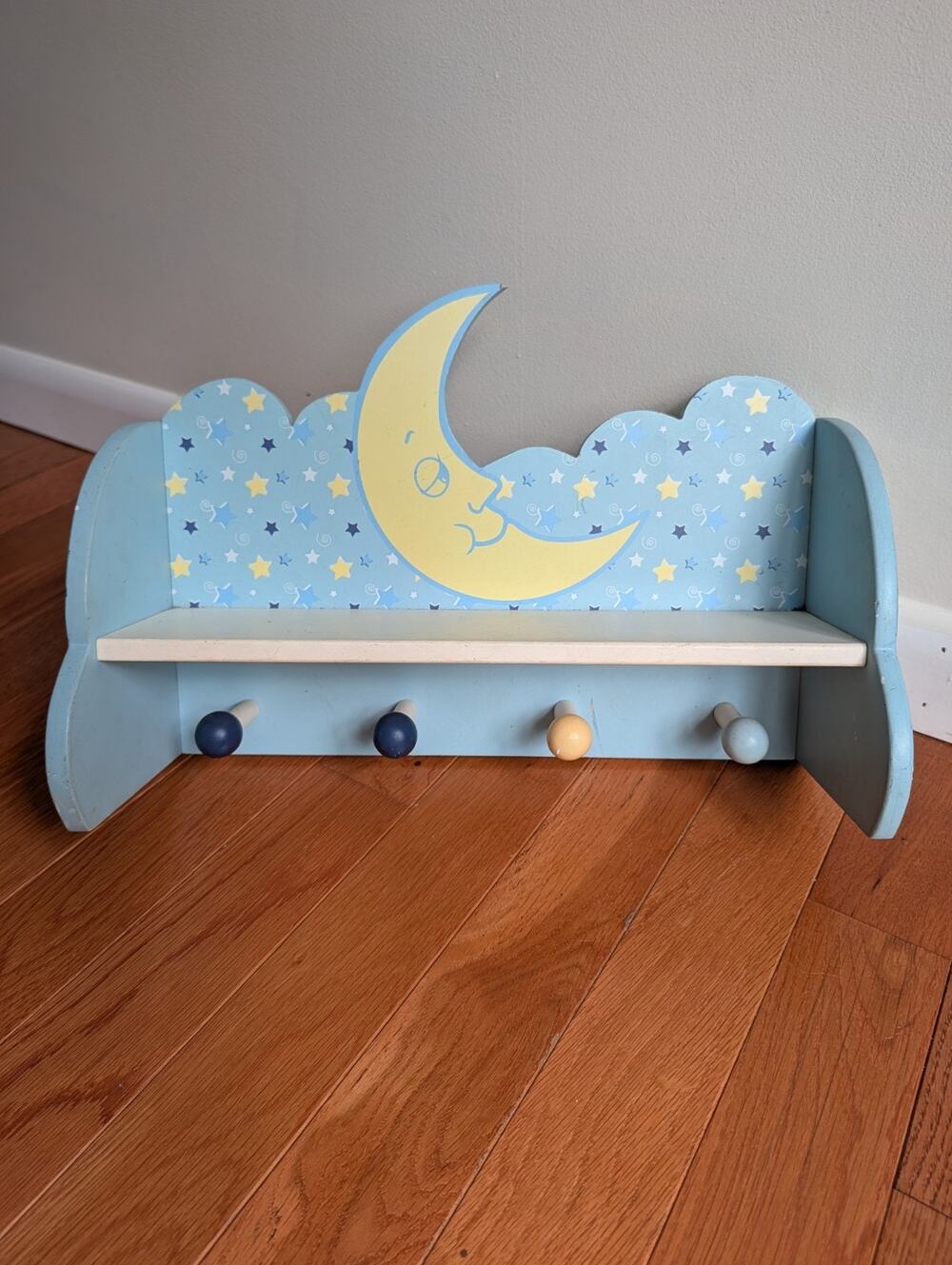 Vintage 90s Celestial Crescent Moon Stars Nursery Shelf With Hooks Clouds Dreamy